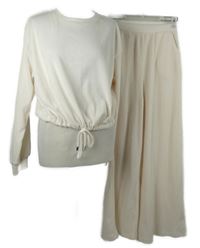 2set - Dámské smetanové žebrované úpletové triko se stahováním + palazzo kalhoty Jeff&Co