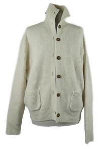 Dámský smetanový žebrovaný propínací svetr s límcem UniQlo 