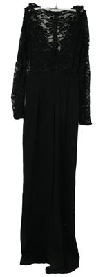 Dámský černý kalhotový společenský overal s krajkovým živůtkem PrettyLittle Thing