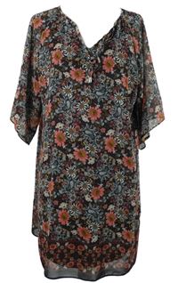 Dámské černo-růžové kytičkované šifonové šaty F&F