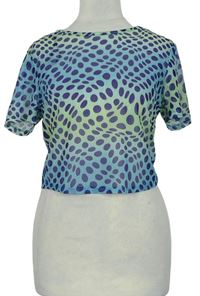 Dámské modro-limetkové vzorované tylové crop tričko Primark 
