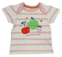 Bílo-růžové pruhované tričko s ovocem Mothercare