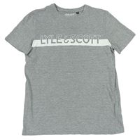 Šedé tričko s proužkem a nápisem Lyle&Scott
