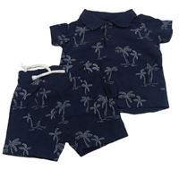 2set- tmavomodré polo tričko s palmami+ kraťasy C&A