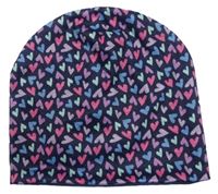 Tmavomodrá čepice se srdíčky