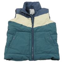 Tmavomodro-béžovo-petrojelová šusťáková zateplená vesta Vertbaudet