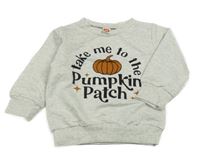 Bílo-šedá melírovaná mikina s dýní a nápisem 