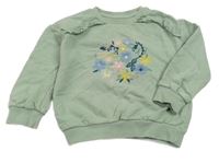 Světlezelená mikina s kytičkami Mothercare
