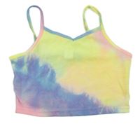 Žluto-modro-růžový batikovaný crop top Shein