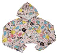 Růžová crop mikina s obrázky a kapucí Shein
