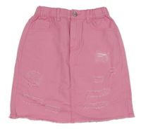 Růžová riflová sukně s prošoupáním Shein