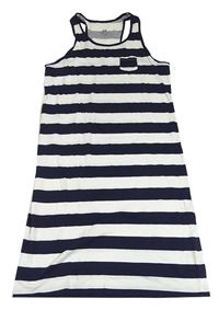 Tmavomodro-bílé pruhované bavlněné šaty H&M