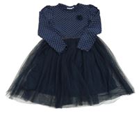 Tmavomodré puntíkaté bavlněno/tylové šaty