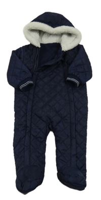 Tmavomodrá šusťáková zimní kombinéza s kapucí 