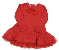 Červené teplákové šaty s mašlí a tylem 