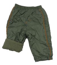 Khaki šusťákové zateplené kalhoty 