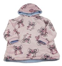Světlereůžová chlupatá oboustranná oversize mikina se Stitchem a kapucí Primark