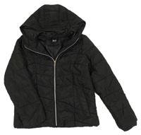 Černá šusťáková prošívaná zateplená bunda s kapucí New Look