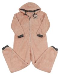 Světlerůžová chlupatá kombinéza s labutí a kapucí Pepperts