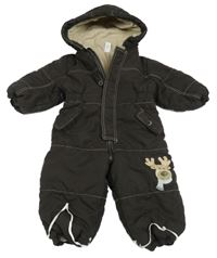 Čokoládová šusťáková zimní kombinéza s losem a kapucí C&A