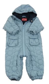 Světlemodrá šusťáková zimní kombinéza s kapsami a kapucí 