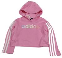 Růžová crop mikina s kapucí Adidas