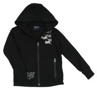 Černá propínací mikina s nápisem a kapucí