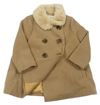 Béžový flaušový jarní kabát s kožíškem F&F