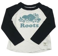 Bílo-černé triko s  logem Roots
