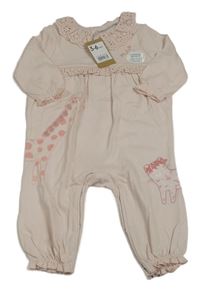 Světlerůžový overal s žirafou a madeirovými volánky Mothercare 