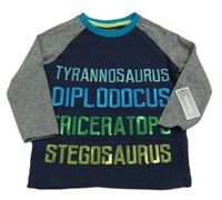 Nové - Tmavomodro-šedé triko s nápisy z flitrů Bluezoo 