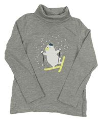 Šedé melírované triko s medvídkem a rolákem Lupilu