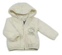 Smetanový fleecový zateplený kabátek s medvídkem a kapucí Kanz