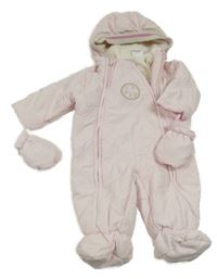 Světlerůžová šusťáková zimní kombinéza s kapucí + rukavice Prémaman