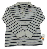 Nové - Šedo-tmavomodré pruhované polo triko s kolem Dunnes