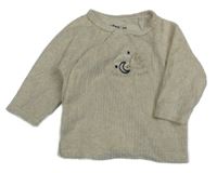 Smetanové žebrované sametové propínací triko s ptáčkem Gemo 