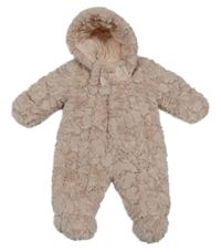 Světlerůžová chlupatá zateplená kombinéza s kapucí George 