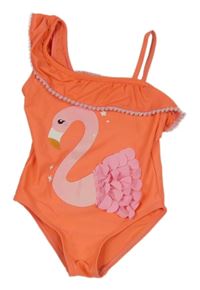 Neonově oranžové jednodílné plavky s plameňákem Primark