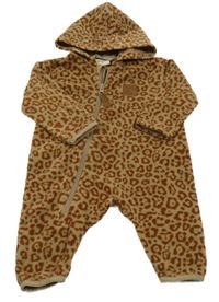 Béžovo-hnědá vzorovaná fleecová kombinéza s kapucí Kuling