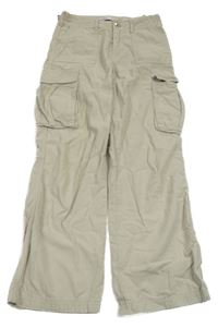 Béžové plátěné cargo straight kalhoty Bershka