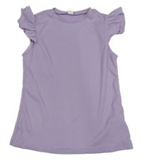 Levandulové žebrované tričko s volánky Shein