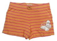 Oranžovo-růžové pruhované bavlněné kraťasy s motýlkem Esprit 