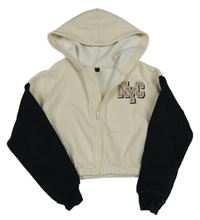 Béžovo-černá propínací crop mikina s nápisem a kapucí New Look