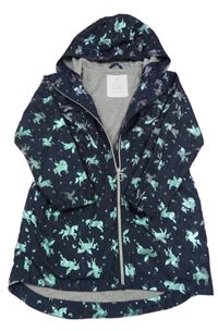 Tmavomodrá šusťáková jarní parka s jednorožci a kapucí Matalan