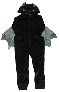 Kostým - Černo-šedá sametová kombinéza s kapucí - netopýr zn. H&M