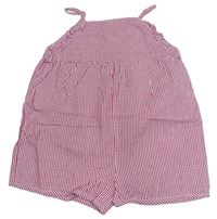 Červeno-bílý kostkovaný plátěný letní overal s volánky ZARA