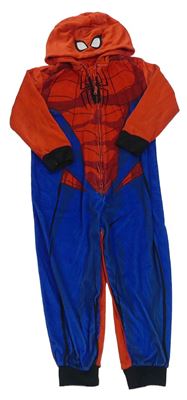 Modro-červeno-černá plyšová kombinéza s pavoukem a kapucí - Spider-man George