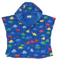 Cobaltově modré šusťákové zateplené pončo s dinosaury a kapucí Jojo Maman Bébé