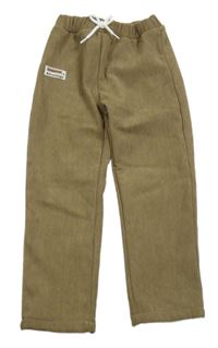 Hnědokhaki thermo manšestráky s nášivkou a mašlí