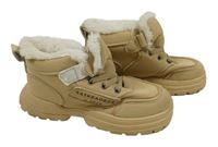 Světlebéžové koženkové zateplené boty vel. 33